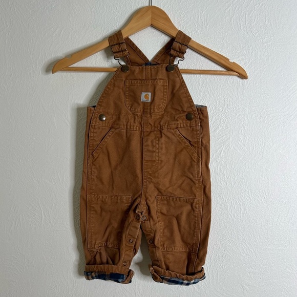 Carhartt Boys Bib Overalls Cotton Brown Insulated Winter Pockets Size 12M